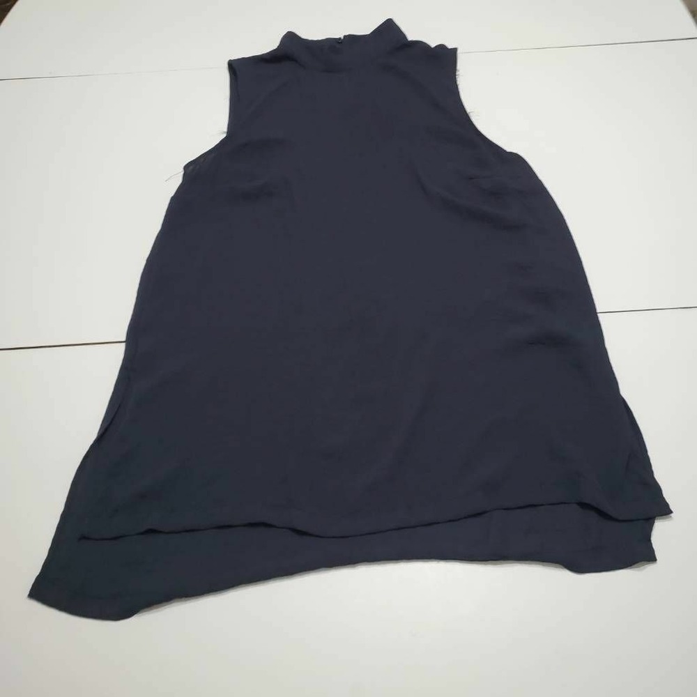 Womens Tunic Top Black Sleeveless Mock Neck Side Slit High Low Button Blouse 14